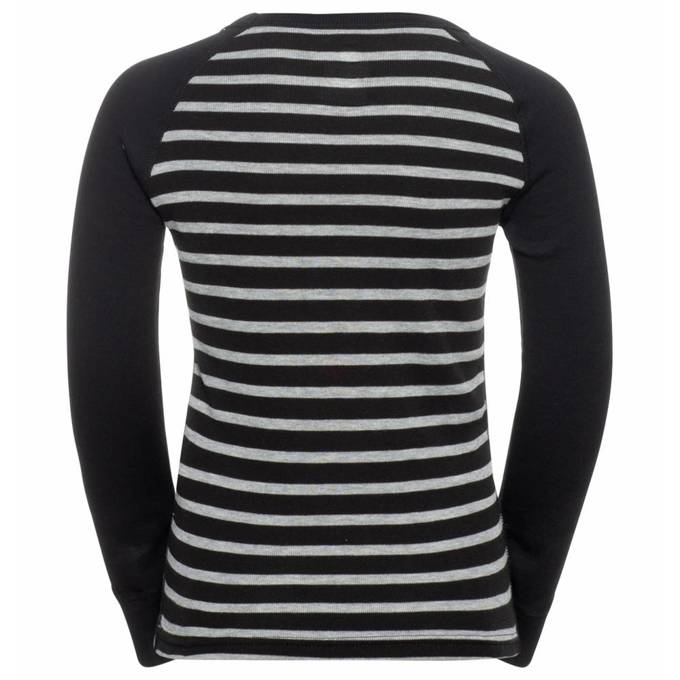 Unterwäsche Shirt ODLO Active Warm Eco Kids Stripes BL Top Crew Neck LS Black/Grey Melange - 2022/23