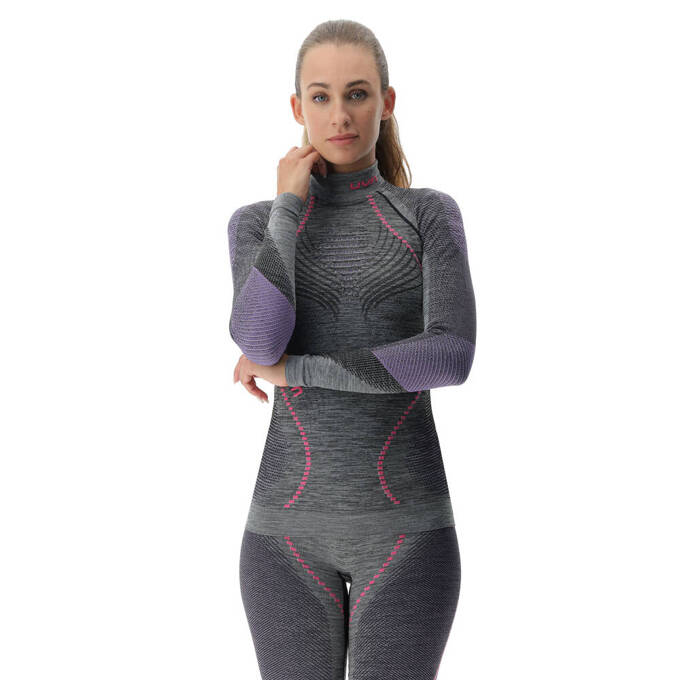 Koszulka termoaktywna UYN Woman Ambityon UW Shirt LG SL Melange Turtle Neck Black Purple/Raspberry - 2024/25